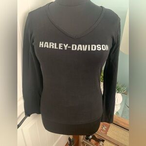 Women’s Harley Davidson, Biker, LS Top, V-Neck w/Chrome Lettering, Size XL